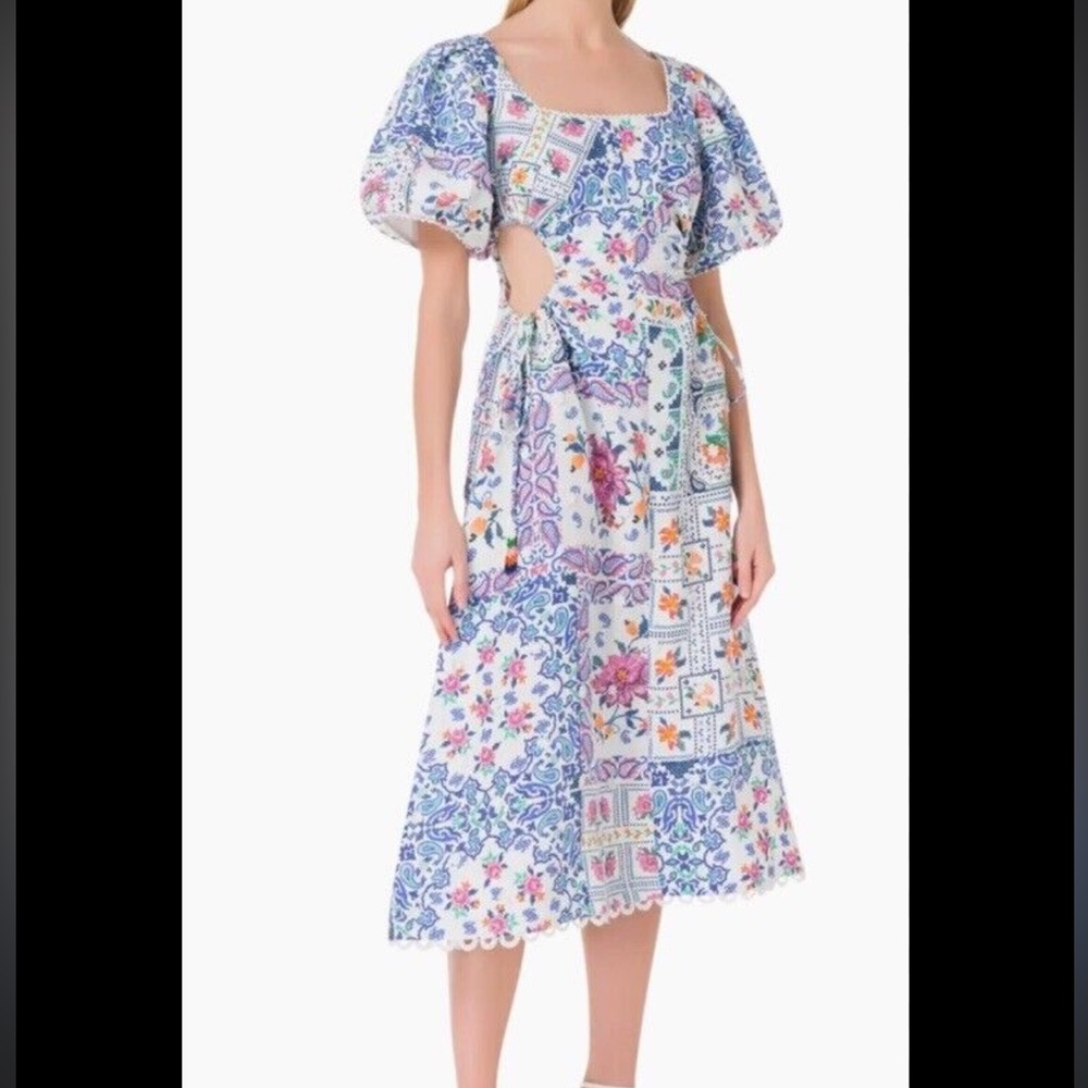 Farm Rio Romantic Bandanas Linen Midi Dress